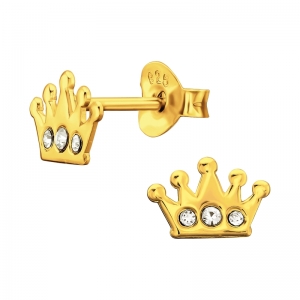 KROONTJE MET KRISTALLEN - 925 SILVER EAR STUDS - GOUD VERGULD + E-COAT GOLD