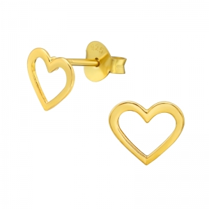 OPEN HARTJES GOUD - 925 SILVER EARSTUDS - GOUD VERGULD GOLD