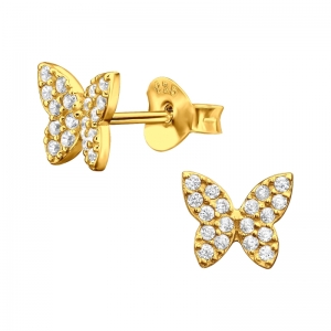 VLINDER MET ZIRCONIUM - 925 SILVER EARSTUDS - GOUD VERGULD GOLD
