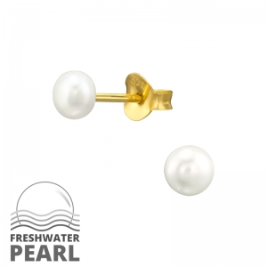 WITTE PAREL OP GOUD  - 925 SILVER EAR STUDS - GOUD VERGULD GOLD