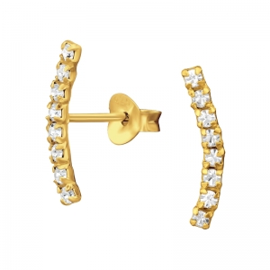 STAAFJE MET STEENTJES - 925 SILVER EAR STUDS - GOUD VERGULD GOLD