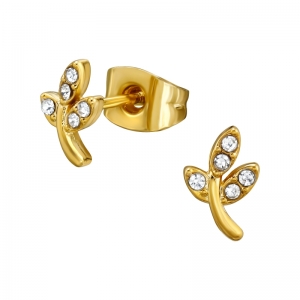 BLAADJE MET STEENTJES - STAINLESS STEEL - GOUDKLEURIG GOLD