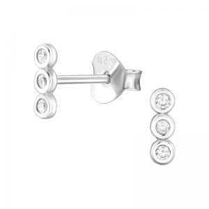 3 RONDJES MET ZIRKONIUM STEENTJE - 925 SILVER EAR STUDS ZILVER
