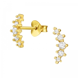 MAANTJE MET STEENTJES - 925 SILVER EARSTUDS - GOUD VERGULD GOLD