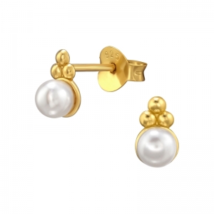 MINI BOLLETJES MET PAREL - 925 SILVER EARSTUDS - GOUD VERGULD GOLD