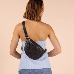 RAY BUMBAG - BLACK WOVEN SOFT GRAIN LEATHER BLACK