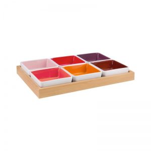 KOMMENSET MET HOUTEN PLANK NO.3- SET VAN 7 MULTICOLOR