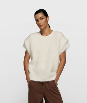 SLEEVELESS KNIT SWEATER ECRU 