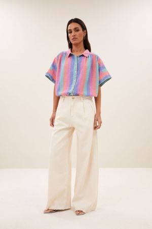 SUNNY RAINBOW PLEATS BLOUSE RAINBOW STREIPE