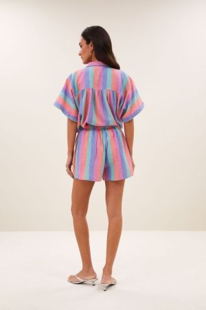 SUNNY RAINBOW PLEATS BLOUSE RAINBOW STREIPE