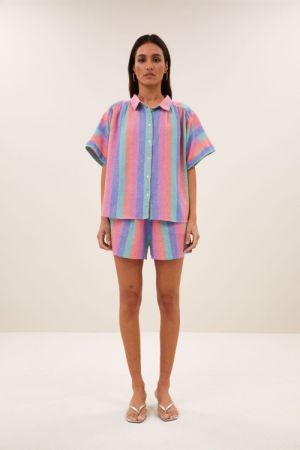 SUNNY RAINBOW PLEATS BLOUSE RAINBOW STREIPE