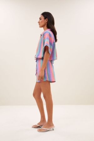 SUNNY RAINBOW PLEATS BLOUSE RAINBOW STREIPE