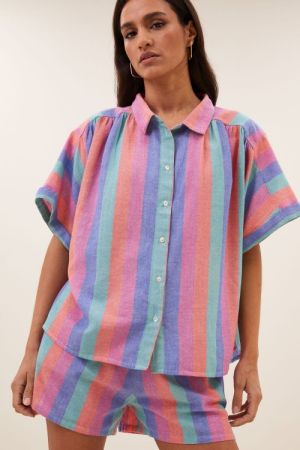 SUNNY RAINBOW PLEATS BLOUSE RAINBOW STREIPE