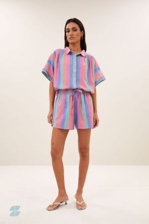 SUNNY RAINBOW PLEATS BLOUSE RAINBOW STREIPE