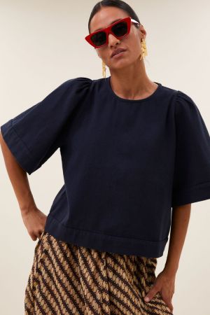 OLIVIA TWILL BLOUSE CAPTAIN BLUE