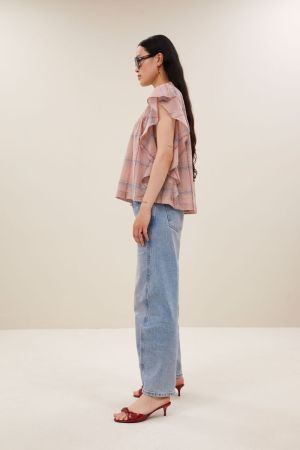 DANEE PINK CHECK BLOUSE BLUSH PINK CHEC