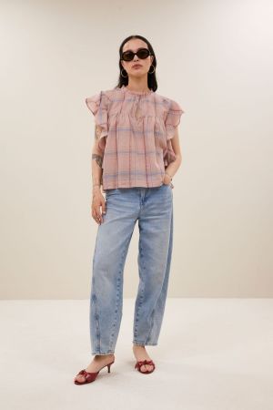 DANEE PINK CHECK BLOUSE BLUSH PINK CHEC