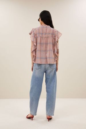 DANEE PINK CHECK BLOUSE BLUSH PINK CHEC