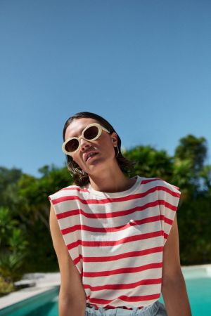 DIEDE STRIPE TOP POPPY RED STRIP