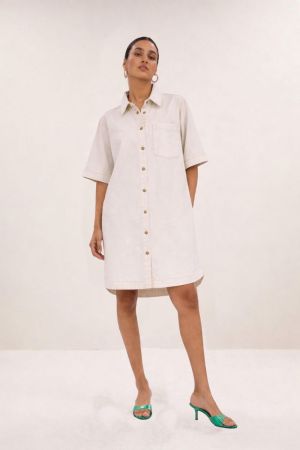 LEXIA TWILL DRESS CLOUD WHITE