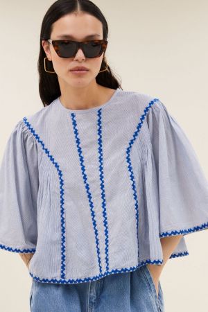 DAVIN PINSTRIPE BLOUSE BLUE PIN STRIPE