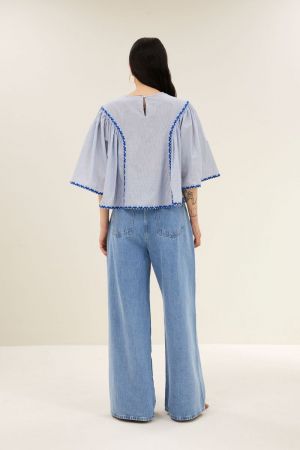 DAVIN PINSTRIPE BLOUSE BLUE PIN STRIPE