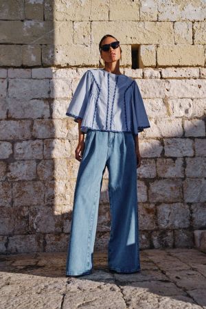 DAVIN PINSTRIPE BLOUSE BLUE PIN STRIPE