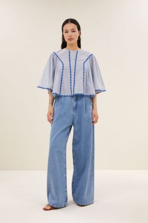 DAVIN PINSTRIPE BLOUSE BLUE PIN STRIPE