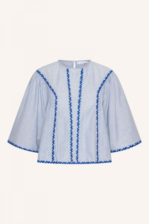 DAVIN PINSTRIPE BLOUSE BLUE PIN STRIPE