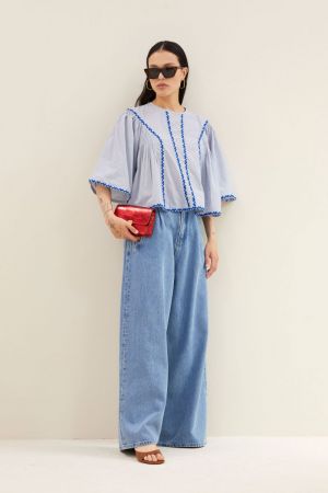 DAVIN PINSTRIPE BLOUSE BLUE PIN STRIPE