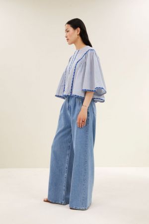 DAVIN PINSTRIPE BLOUSE BLUE PIN STRIPE