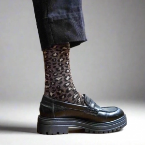 GLITTER LUREX SOCKS ECO FRIENDLY LYOCELL LEOPARD BROWN