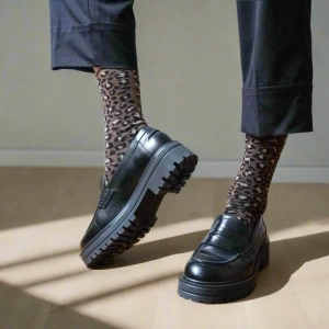 GLITTER LUREX SOCKS ECO FRIENDLY LYOCELL LEOPARD BROWN