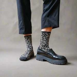 GLITTER LUREX SOCKS ECO FRIENDLY LYOCELL LEOPARD BLACK