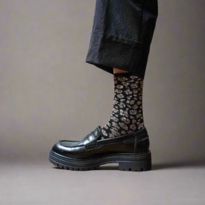 GLITTER LUREX SOCKS ECO FRIENDLY LYOCELL LEOPARD BLACK