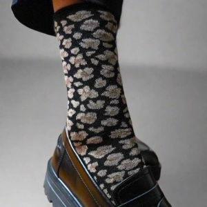 GLITTER LUREX SOCKS ECO FRIENDLY LYOCELL LEOPARD BLACK