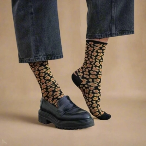 GLITTER LUREX SOCKS ECO FRIENDLY LYOCELL LEOPARD AMBER