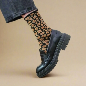 GLITTER LUREX SOCKS ECO FRIENDLY LYOCELL LEOPARD AMBER