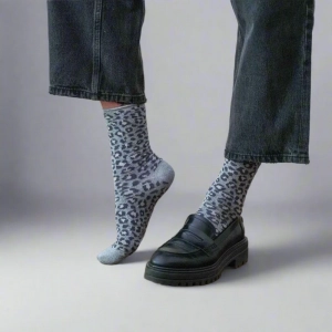 GLITTER LUREX SOCKS ECO FRIENDLY LYOCELL LEOPARD GREY