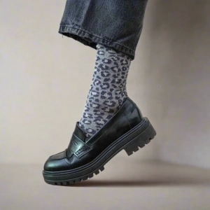 GLITTER LUREX SOCKS ECO FRIENDLY LYOCELL LEOPARD GREY