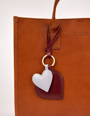 HEARTS BAG CHARM - RUBY & LAVENDER CLASSIC LEATHER RUBY