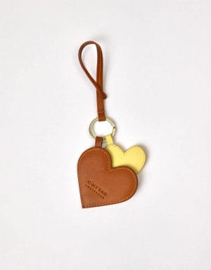 HEARTS BAG CHARM - COGNAC & BUTTER YELLOW CLASSIC LEATHER COGNAC