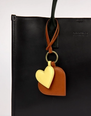 HEARTS BAG CHARM - COGNAC & BUTTER YELLOW CLASSIC LEATHER COGNAC
