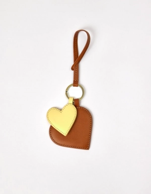 HEARTS BAG CHARM - COGNAC & BUTTER YELLOW CLASSIC LEATHER COGNAC