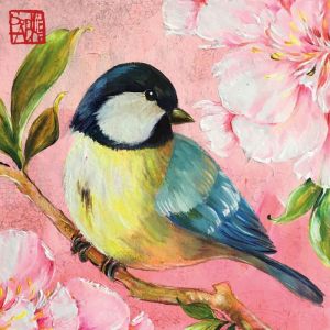 OISEAU EN ROSE 33X33 