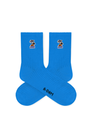 Quarter Crew Socks Blue Palm Tree Patch 