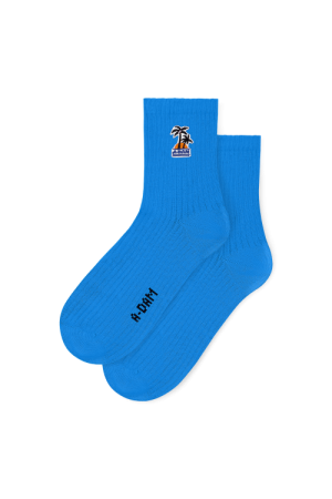 Quarter Crew Socks Blue Palm Tree Patch 