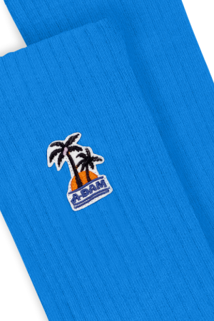 Quarter Crew Socks Blue Palm Tree Patch 