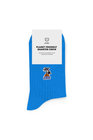 Quarter Crew Socks Blue Palm Tree Patch 