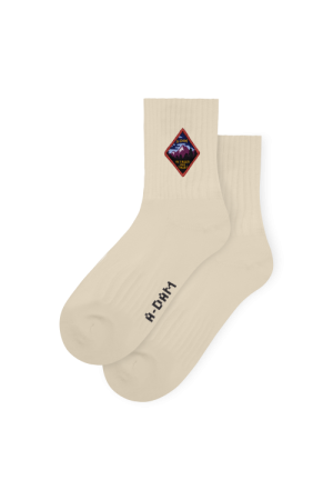 Quarter Crew Socks Offwhite Patch Trees Emb